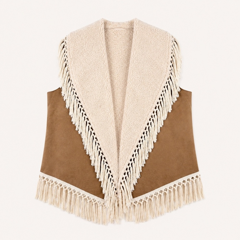 Orange Creek Shearling Suede Fringe Style Vest Women's M/L Brown Western Boho